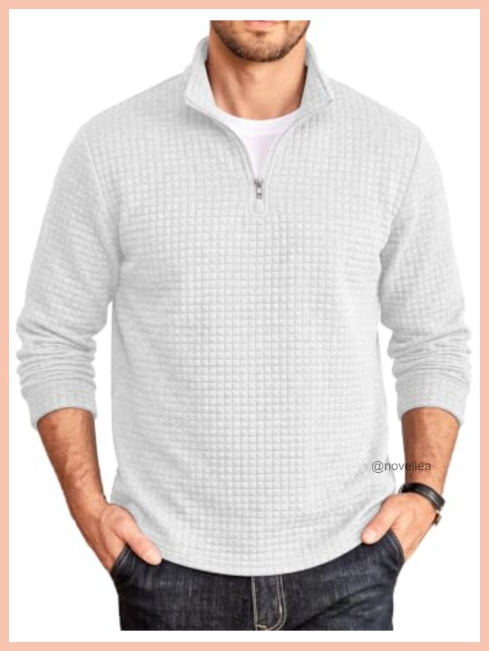 Men's Quarter Zip Waffle Knit Pullover Sweatshirt Mock Neck